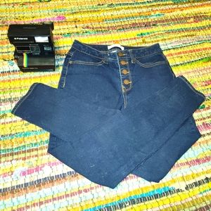 High Rise Button Front Dark Wash Skinny Jeans Size 9 🌈